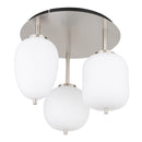 plafoniera moderna Blacky 3 luci base tonda in acciaio satinato e vetro opale