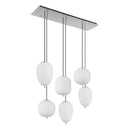 plafoniera moderna Blacky 6 luci in acciaio satinato e vetro bianco opale