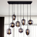 plafoniera moderna Blacky 8 luci in metallo nero e vetro grigio fumè