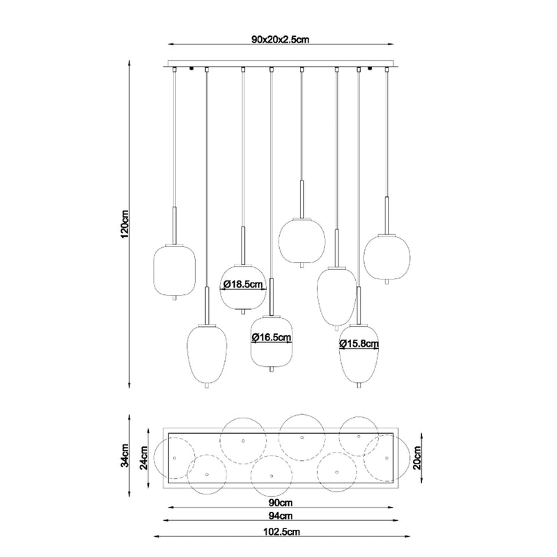 Blacky 15345-8 | Plafoniera sospensione | Lampadari moderni | Globo Lighting