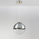 Lampadario a sospensione Varus con sfera in vetro trasparente e calotta cromo
