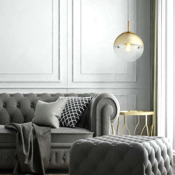 Lampadario Varus singola luce attacco E27 vetro trasparente Ø20 e calotta oro