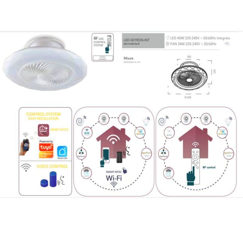 Ventilatore da soffitto silenzioso con 6 velocità e luce dimmerabile a tre tonalità.