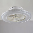 Plafoniera LED con ventilatore integrato e luce CCT regolabile per ambienti moderni.
