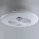 Lampadario ventilatore con 7 pale bianche e luce CCT per ambienti grandi.