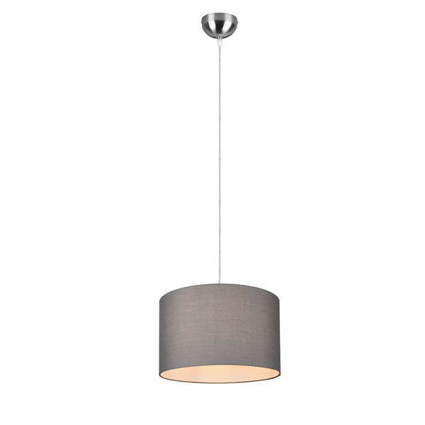 Lampadario Hotels elegante a sospensione acciaio satinato paralume grigio Ø40