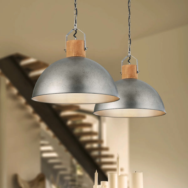 Lampadario Delhi vintage in legno e metallo anticato con cupola diametro 45 cm stile retrò