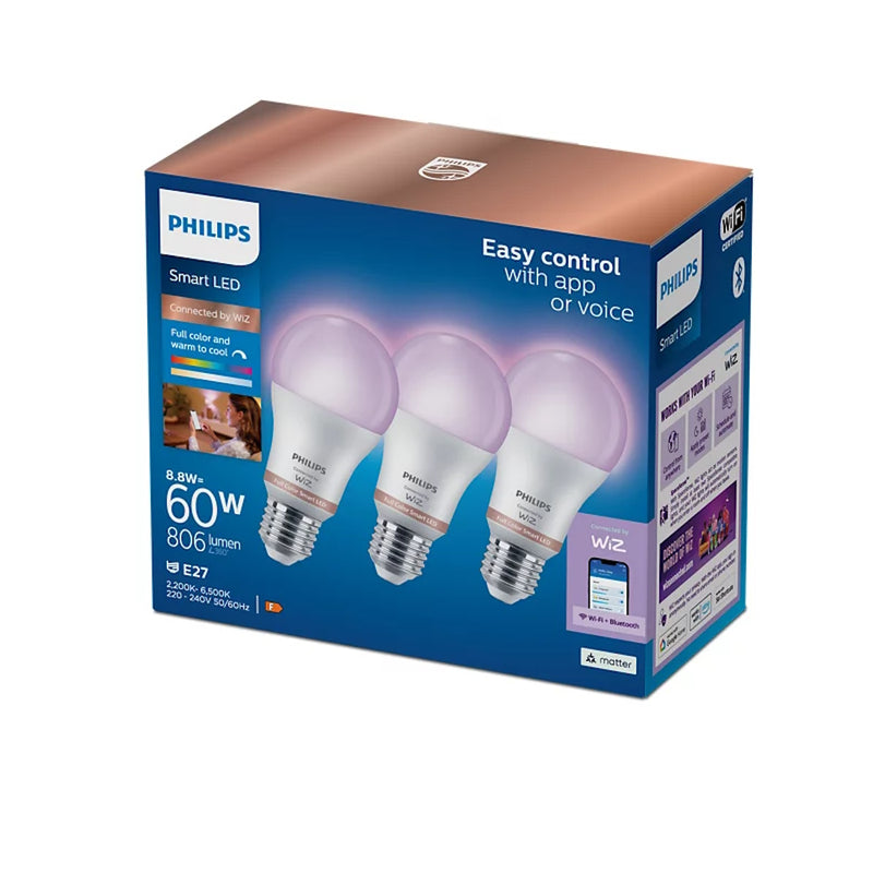 Philips, 3 lampadine LED E27 8,5W RGB connesse Wifi