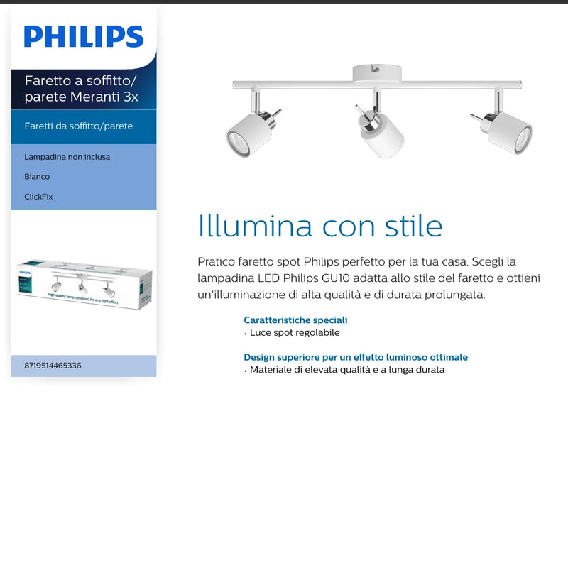 Spot direzionabili Philips serie Meranti, illuminazione per cucina, camere, bagno, ufficio e soggiorno