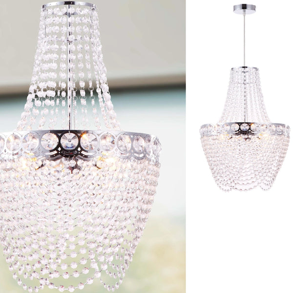 lampadario classico Ø38 cm in metallo cromato con pendenti acrilici