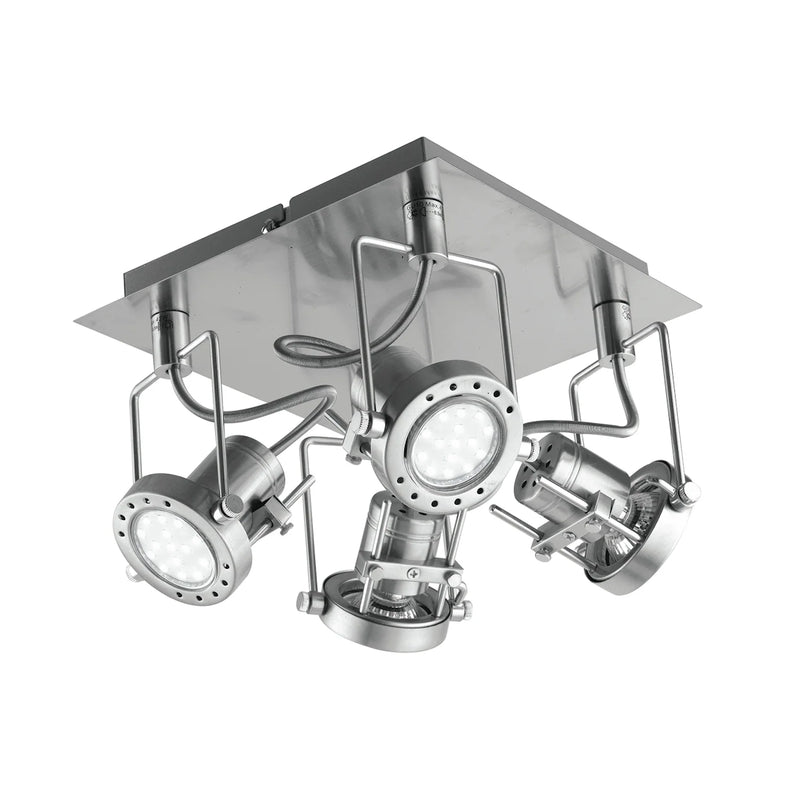 plafoniera technical con 4 lampadine led gu10 5w 400 lumen luce calda 3000k incluse