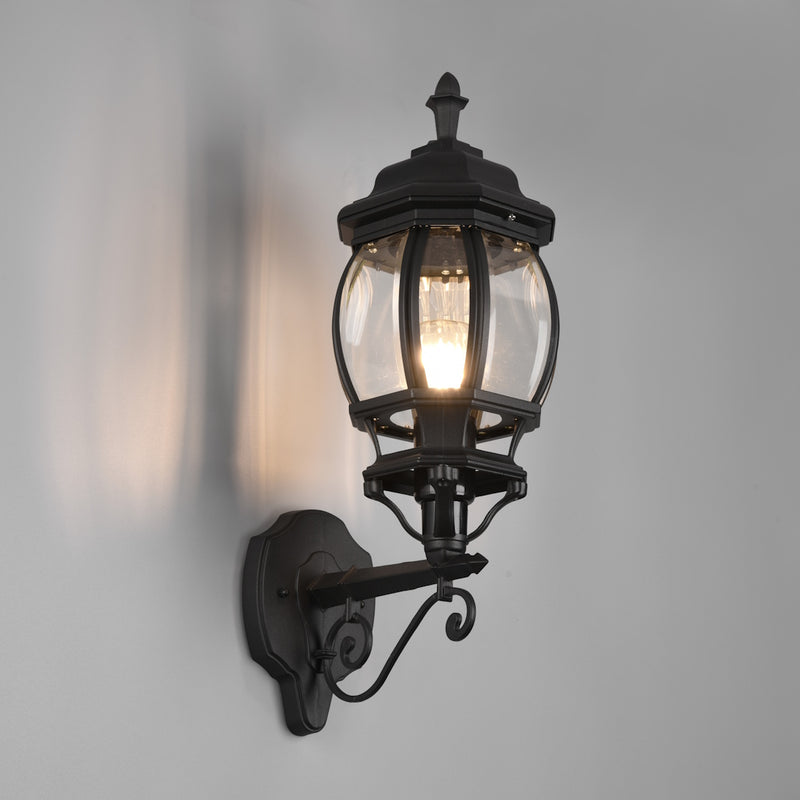 Applique da esterno lanterna classica tonda nera e27 ip44