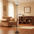 Lampada da terra rustica serie Country con vetri sabbiati decorati e braccio lettura H180 cm