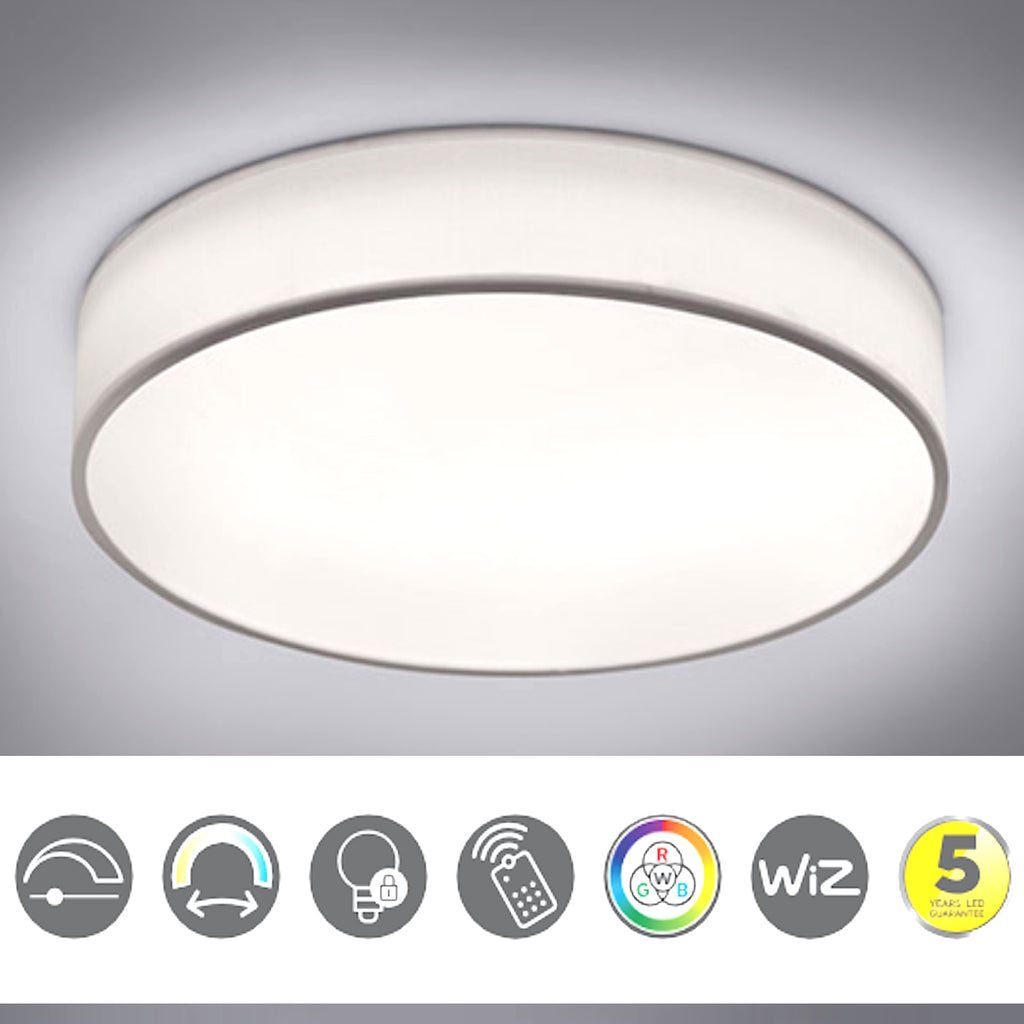 Plafoniera LED 36W, RGB, Smart WIFI, Ø 60cm in tessuto bianco, con telecomando