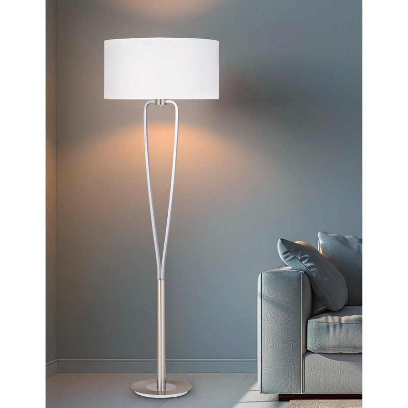 Lampada da terra a stelo con paralume tessuto bianco Geo ASZ1043 Lampada da terra a stelo con paralume tessuto bianco Geo ASZ1043