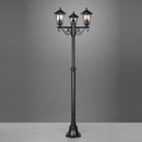 Lampione nero da esterno in alluminio e vetro, altezza 200 cm.