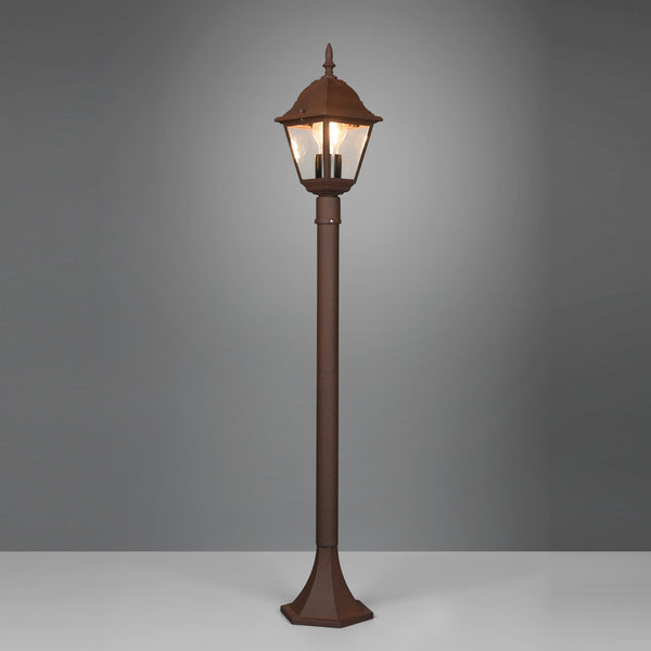 Lampioncino da esterno ruggine stile rustico con lanterna quadrata.