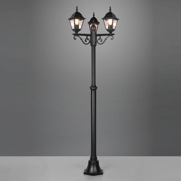 Lampione nero altezza 200 cm in stile tradizionale per illuminazione giardino.