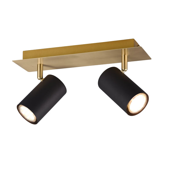 Faretto orientabile 2 luci in metallo oro e nero per parete o soffitto