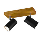 Faretto 2 luci design industriale con struttura in legno chiaro