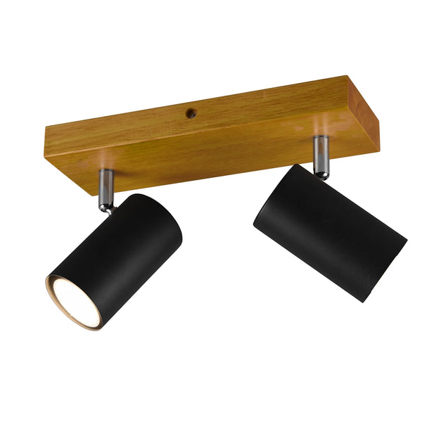 Faretto 2 luci design industriale con struttura in legno chiaro