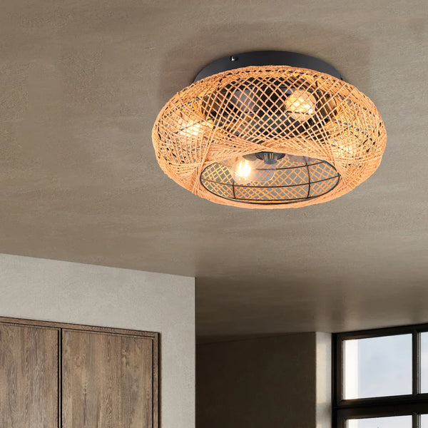 Plafoniera LED con ventilatore integrato LILLESAND stile Boho, luce regolabile e telecomando.