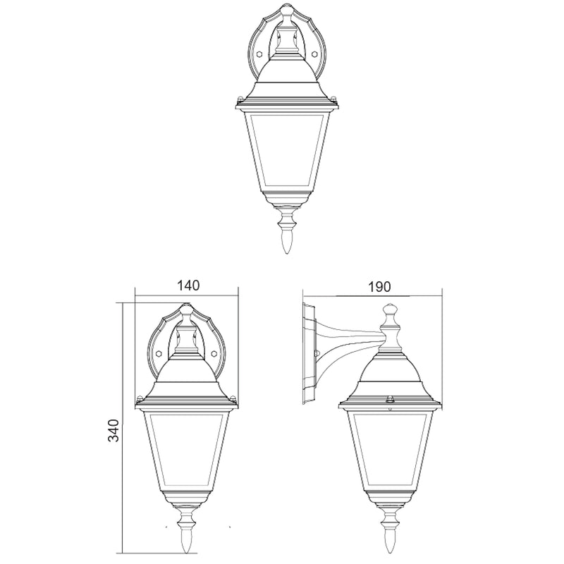 Lampada da parete rustica IP44 per esterni, con struttura in alluminio e vetri trasparenti.