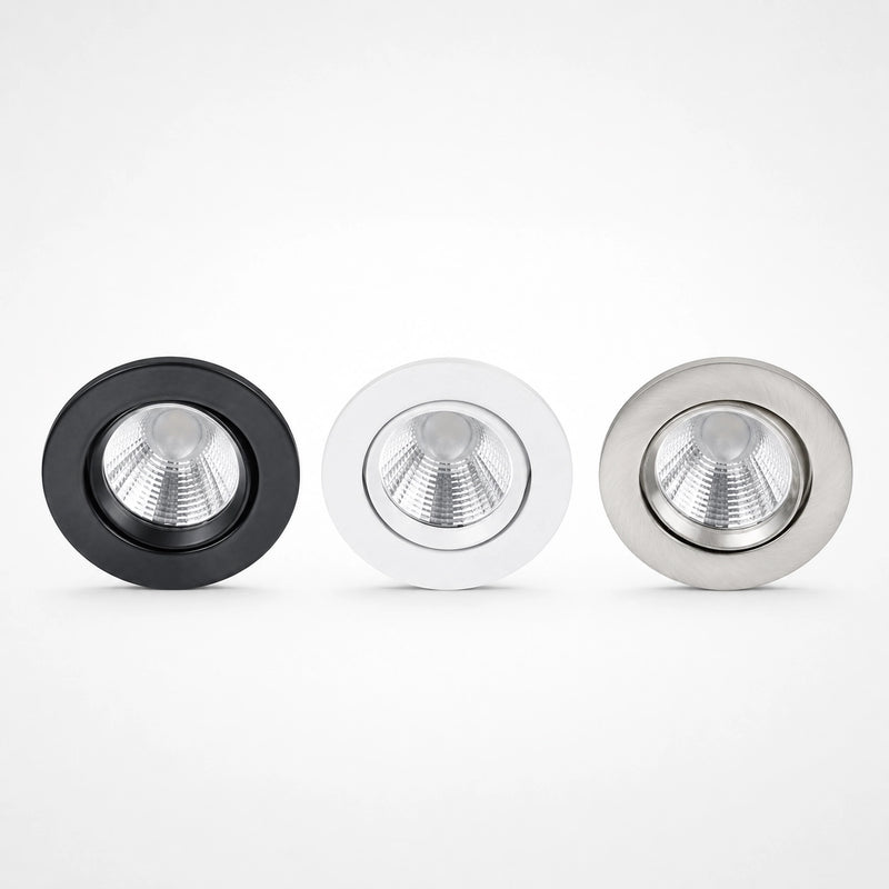 faretti da incasso led tondi orientabili IP65 per bagno e Outdoor con ghiera bianca, nera o acciaio satinato