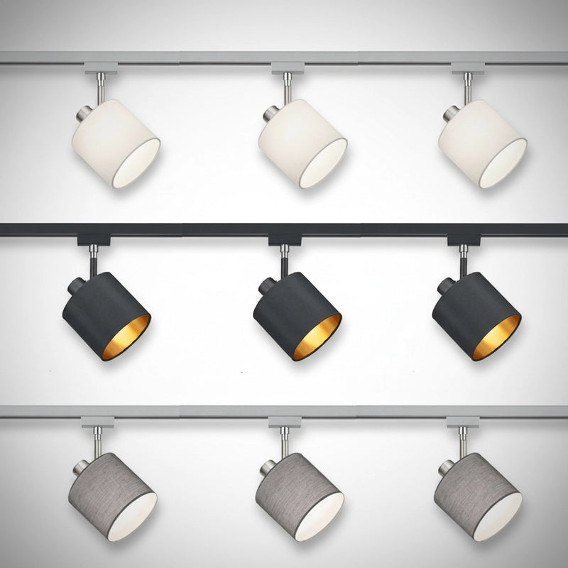 Faretti orientabili con paralume in tessuto da installare sul sistema di illuminazione su binario Duoline