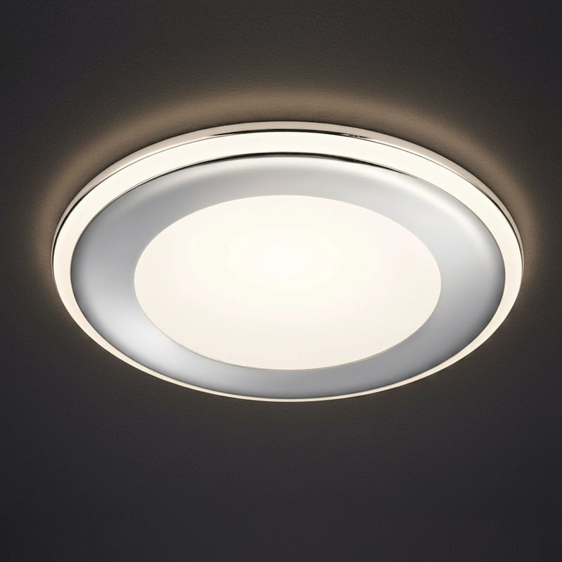 Faretto da incasso Aura Ø14,8 cm con ghiera tonda cromata lucida per cartongesso e controsoffitti moderni