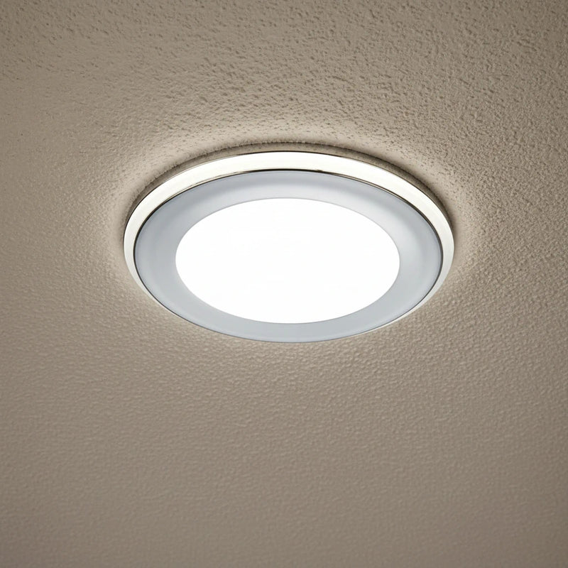 Faretto da incasso Aura cromato Ø8 cm con ghiera tonda opaca per cartongesso e controsoffitti moderni