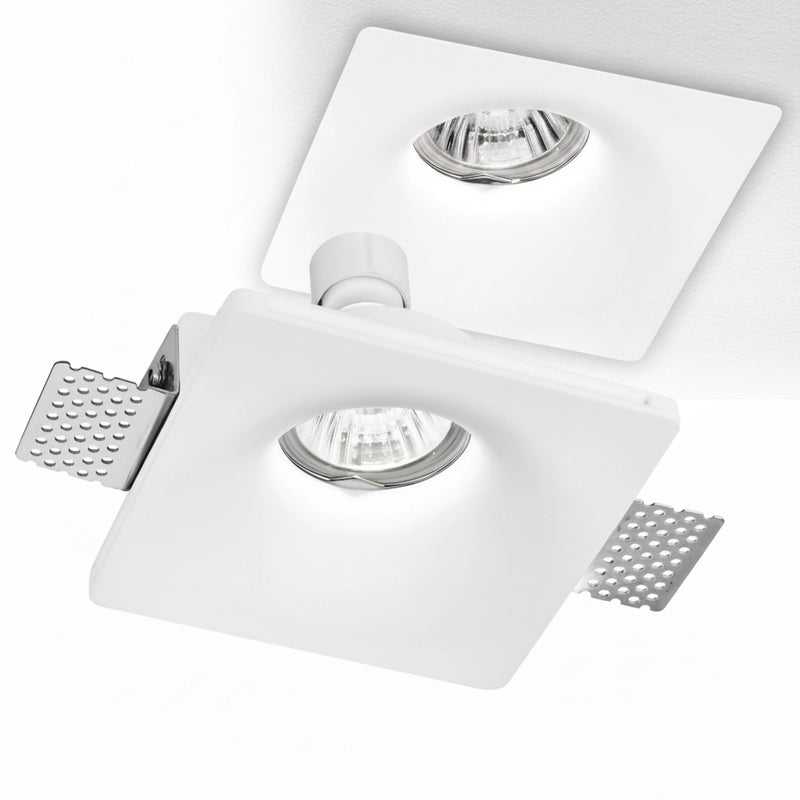 Faretto in gesso bianco verniciabile da incasso per controsoffitto con fissaggi laterali metallici
