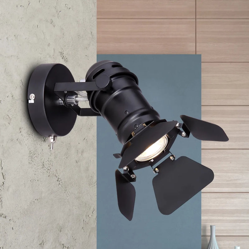 faretto da parete stile industriale nero orientabile