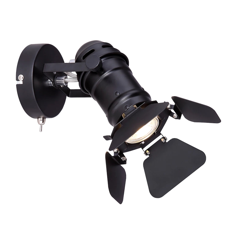 faretto moderno orientabile Egon in metallo nero con interruttore