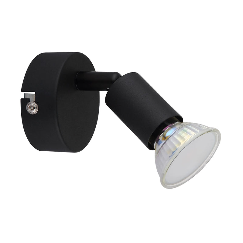 Faretto da parete Matrix nero opaco a 1 luce in metallo con design rotondo minimal per interni moderni