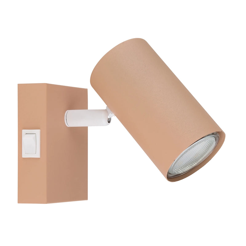 Faretto singolo orientabile Robby rosa con spot tubolare moderno e interruttore ON OFF sulla base
