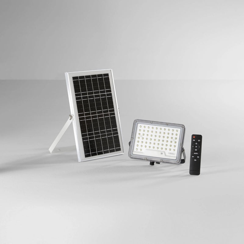 faro LED solare da giardino 100W 1200 lumen IP65 grigio argento con telecomando incluso