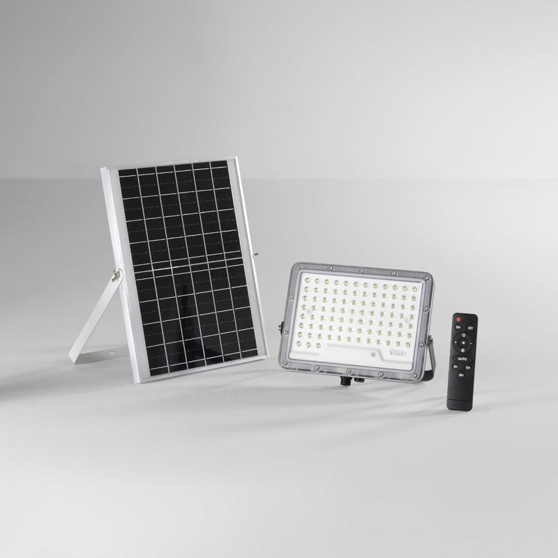 faro LED solare Glaser 200W 1800 lumen IP65 in alluminio argento con pannello per esterni