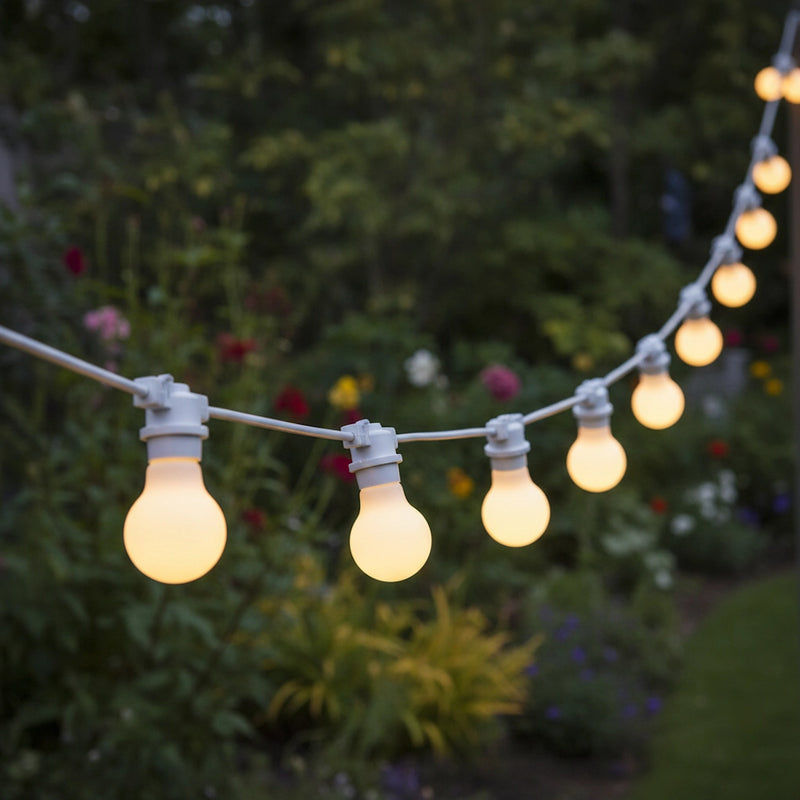 ghirlanda luminosa da esterno bianca 10 m con 10 portalampade e27