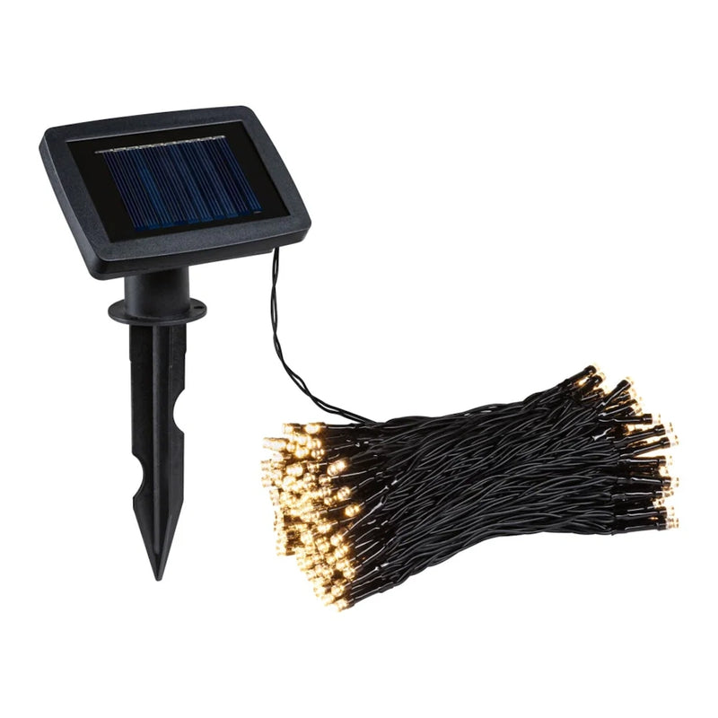 ghirlanda luminosa solare Aurinka 21,9 metri IP44 con 200 LED neri luce calda 3000K