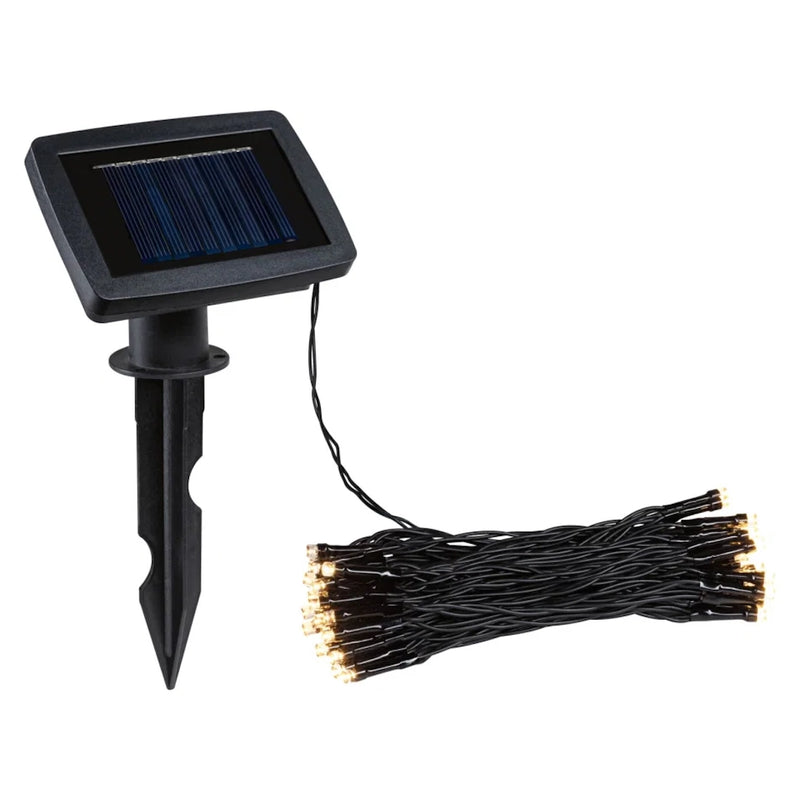 ghirlanda luminosa solare Aurinka 7,9 metri IP44 con 60 LED neri luce calda 3000K