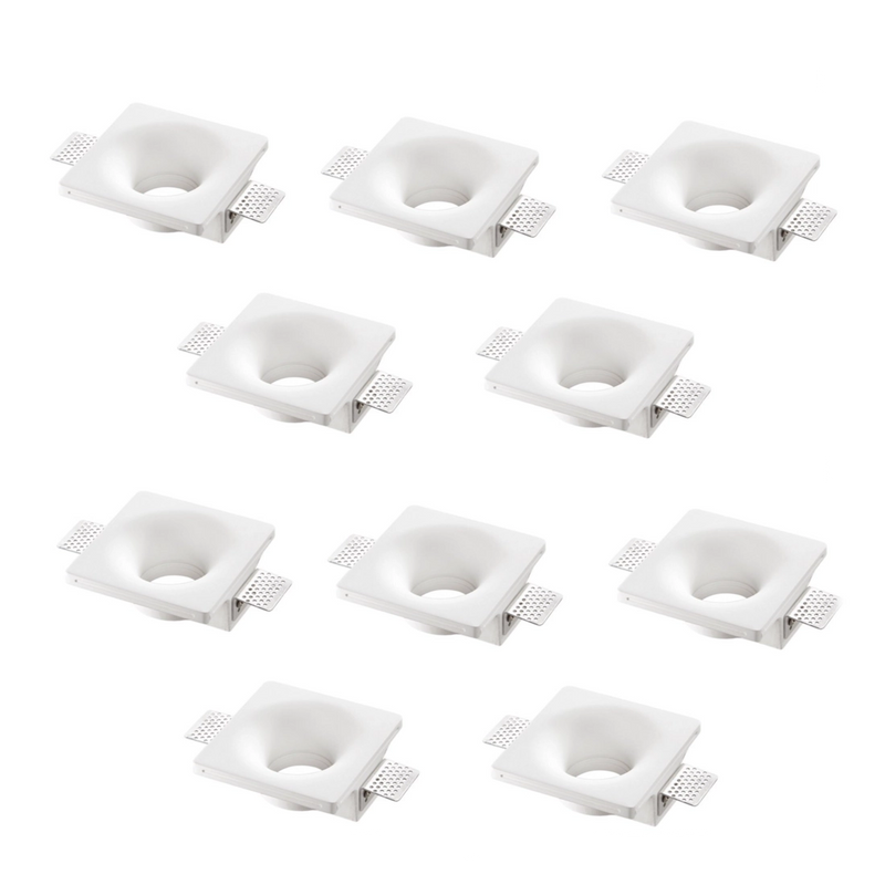 Kit 10 faretti da incasso quadrati in gesso verniciabile con lampadine GU10 incluse per cartongesso