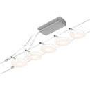 sistema illuminazione su cavo 5 metri con 5 spot led integrati 4,5w 450lm ciascuno e trasformatore accessori inclusi