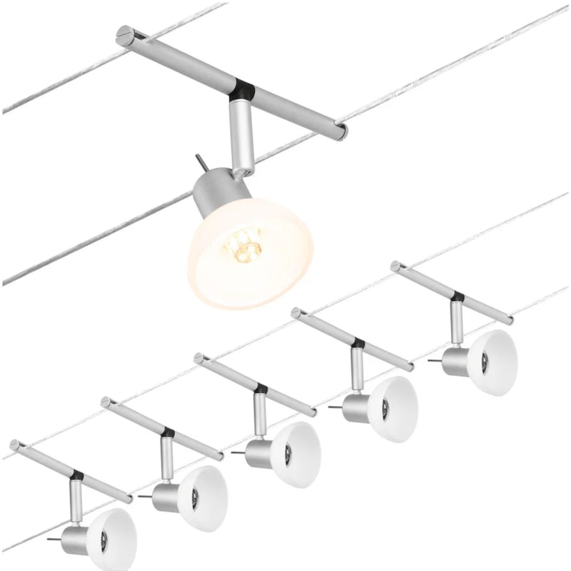 sistema a cavi sheela set 5 faretti orientabili cromo opaco gu5 3 12v