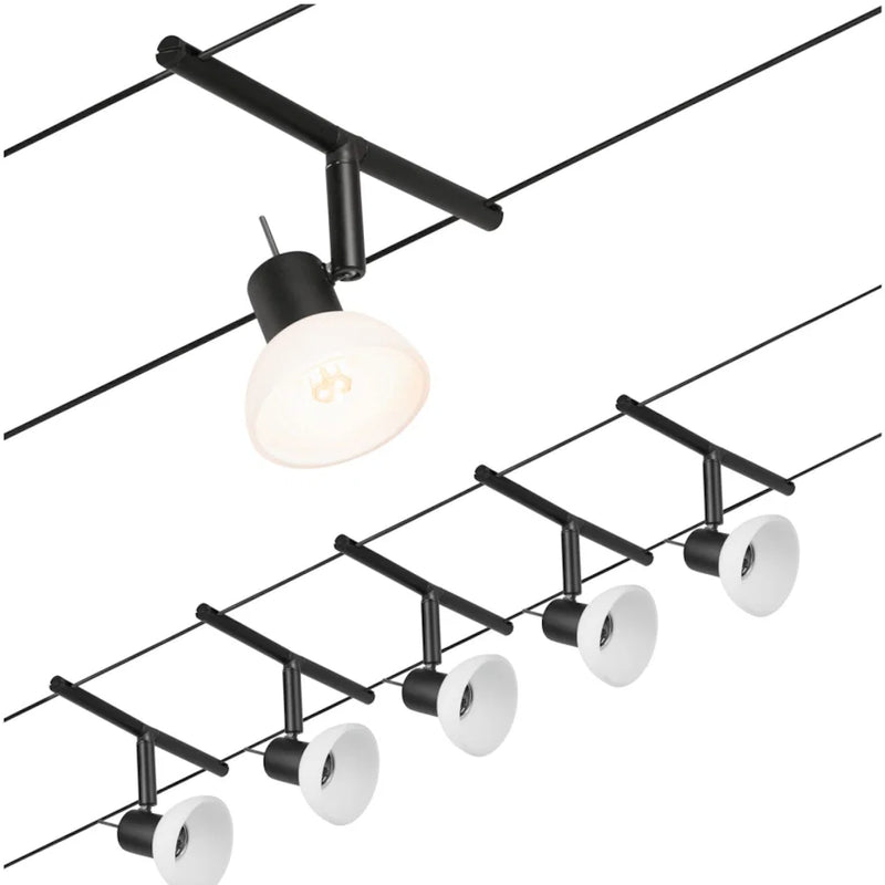sistema a cavi sheela set 5 faretti orientabili nero gu5 3 12v