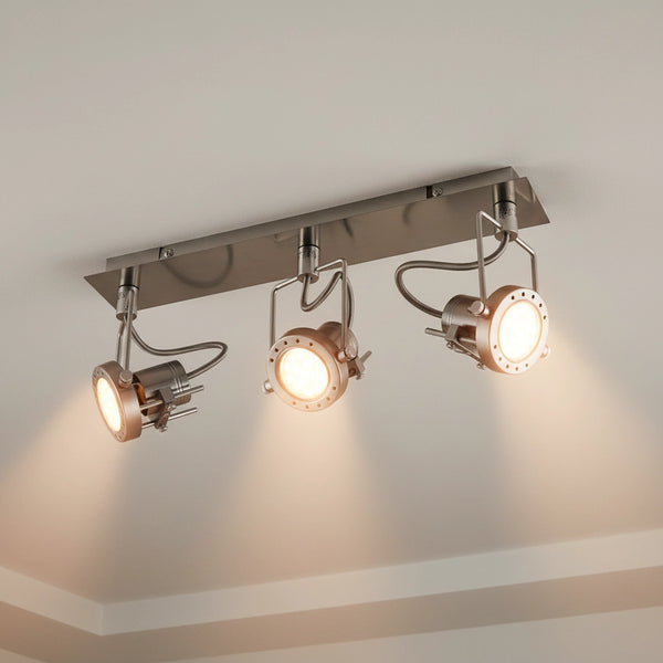 barra faretti led technical 3 luci orientabili in metallo acciaio satinato