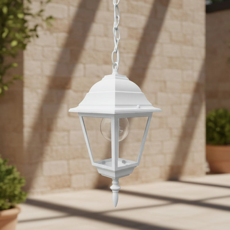 lampadario a sospensione da esterno a lanterna classica in alluminio bianco ip44