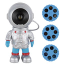 Lampada da comodino per bambini con design spaziale nei colori argento blu rosso e nero satinato