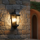 applique da esterno brianza lanterna piatta classica in alluminio nero antichizzato argento e vetro
