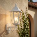 applique da esterno con lanterna esagonale bianca opaca in alluminio con vetro trasparente